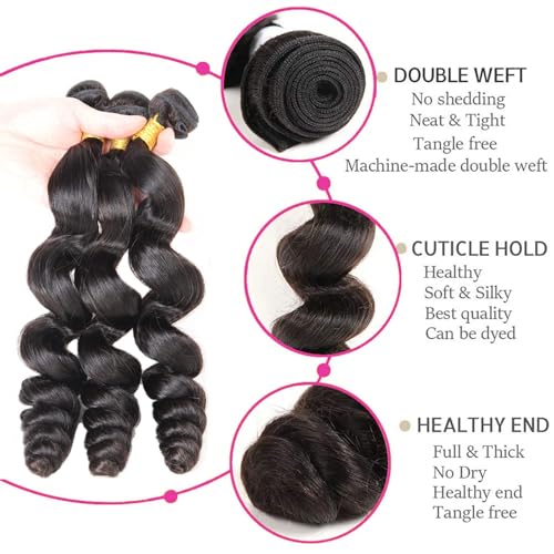 Loose Wave Bundles 12A Brazilian Human Hair Loose Wave 3 Bundles 100% Unprocessed Brazilian Virgin Hair Loose Deep Wave Human Hair 3 Bundles Natural Black Weave Hair Extensions