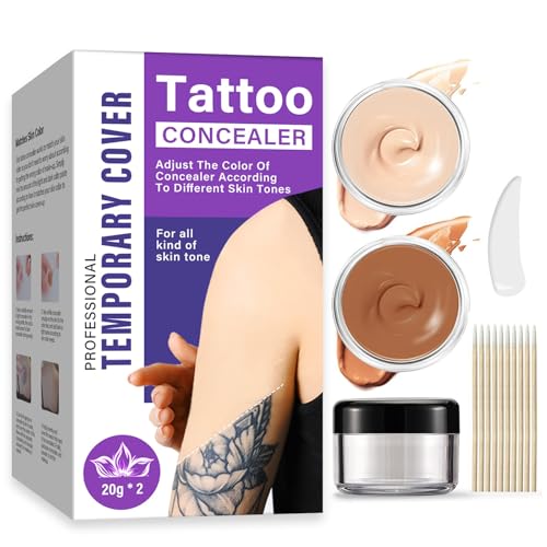 Tattoo Cover Up Makeup, Waterproof & Sweatproof Tattoo Concealer, Long-Lasting for Tattoos, Scars, Spots, Vitiligo, 2 Colors