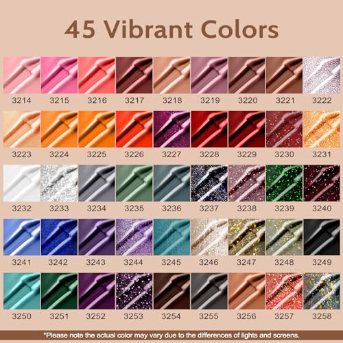 Lavender Violets 49 Pcs Gel Nail Polish Set, 45 Colors Gel Polish U V Nail Kit with Glitter Glossy Matte Base and Top Coat Set for Home Salon Manicure A906
