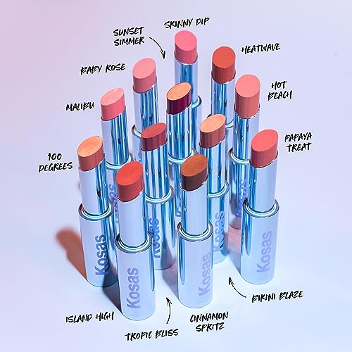 Kosas Wet Stick Moisturizing Shiny Sheer Lipstick with Ceramides, Hyaluronic acid, Peptides and Mango Butter - Soothes, Softens, and Moisturizes Lips ? Malibu