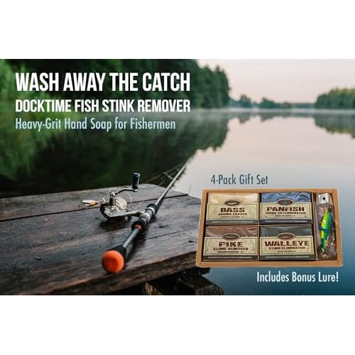 Fishermen¡¯s 4 Pack Soap Gift Set ? Great Smelling Heavy Grit Hand and Body Soap for Fishermen & Boaters ? Includes Topwater Fishing Lure & Sleeve ? Unique Fishing Gift for Men Who Love to Fish