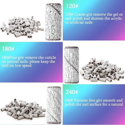 100pcs Nail Drill Bits Small Sanding Bands with Upgrade 3.1mm Mandrel Bit, 240 Extra Fine Grit Nail File Sanding Bands for Acrylic Nails Gel Removing Shaping Manicures and Pedicure(Zebra,240)