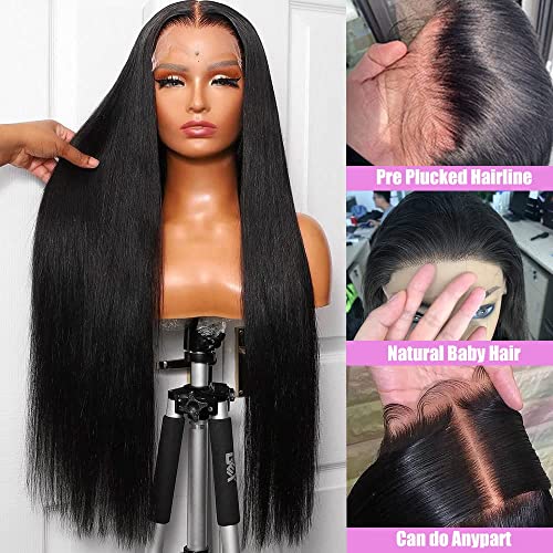 Straight Human Hair Lace Front Wigs 13x4 HD Lace Front Wig Glueless Lace Front Wigs Human Hair Pre Plucked With For Woman With Baby Hair Hairline 150% Density Lace Front Wigs Brazilian Virgin Human Hair Wigs With Natural Black Hair£¨24 Inch)