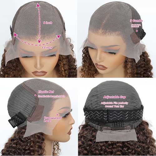 Bob Wig Human Hair 13x6 Deep Wave Hd Lace Front Wigs Human Hair Glueless 210 Density P4/27 Ombre Highlight Wig Pre Plucked With Baby Hair Short Bob Wigs For Black Women 18 Inch