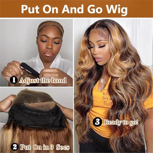 Wiggins Ombre Lace Front Wig Human Hair Body Wave Lace Front Highlight Glueless Wigs Human Hair Pre Everything Ready To Go 5x7 Closure Honey Blonde Wig Pre Plucked 16 Inch