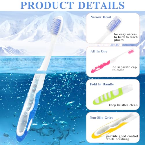 Travel Toothbrush, 4PCS Portable Travel Toothbrush Set,Mini Tooth Brush Built in Cover Soft Travels Size Folding Toothbrushs Individually Wrapped ToothBrushes for Adults Kids Hiking Camping Traveling