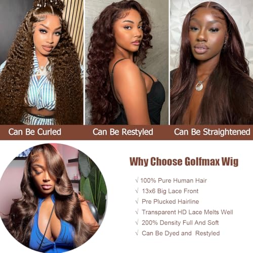 30 Inch Chocolate Brown Lace Front Wig Human Hair Body Wave 13x6 HD Lace Front Wigs Pre Plucked 4# Colored Brown Wig Human Hair Wigs For Black Women