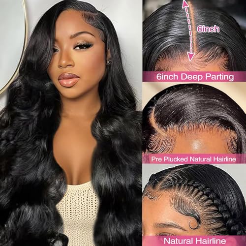 30 Inch 13x6 Lace Front Wigs Human Hair 180 Density Body Wave HD Lace Frontal Wigs Pre Plucked with Baby Hair Glueless Wig for Women