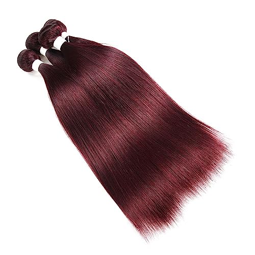 Remy Hair: Burgundy Brazilian Virgin Straight Hair Bundles 16-20 Inch, Double Weft Unprocessed Human Hair Extension Sets - Auburn
