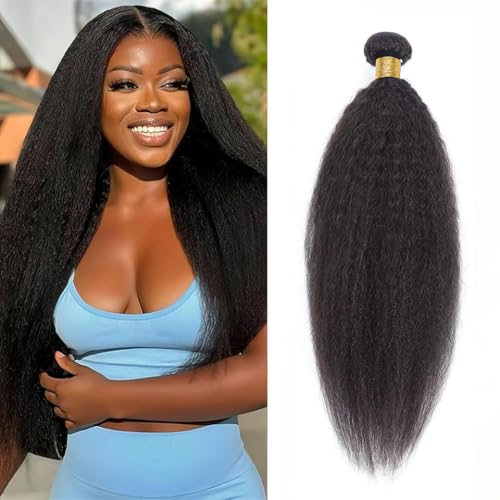 Kinky Straight Bundles 18 Inch 1 Bundles Kinky Straight Human Hair Bundles 12A 100% Unprocessed Brazilian Virgin Yaki Straight Bundles Hair Extension For Women Black Color