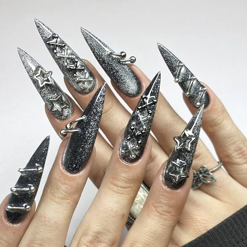 165PCS Silver Nail Charms Bulk Set with Star, Planet, Cross & More; 165 Count; Metal Alloy with Rhinestones; Mix Shape; Nail Art Accessories