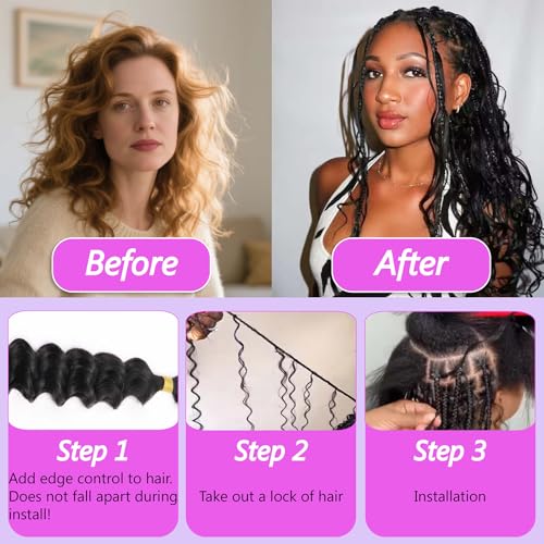 Human Braiding Hair for Boho Braids 110g 16 Inch Deep Water Wave Curly Bulk 100% Human Hair Curly Deep Wave Bundles for Braiding Knotless, Wet and Wavy Crochet Hair Extensions Bohemian Micro Braiding
