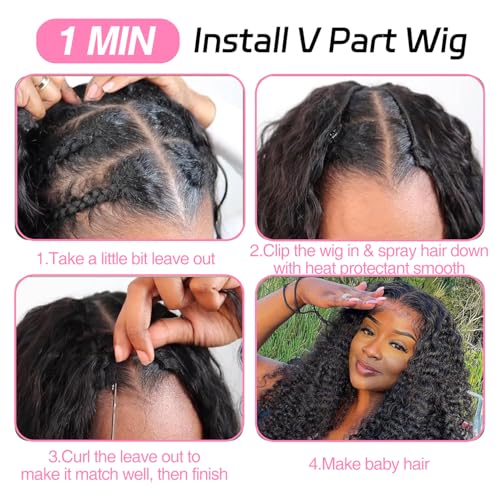 sterly V Part Wig Human Hair Glueless No Leave Out Upgrade U Part Wigs Burmese Curly Wig with Spiral End Deep Curly Wigs For Women Full Head Clip In Half Wigs 200% Density 18inch