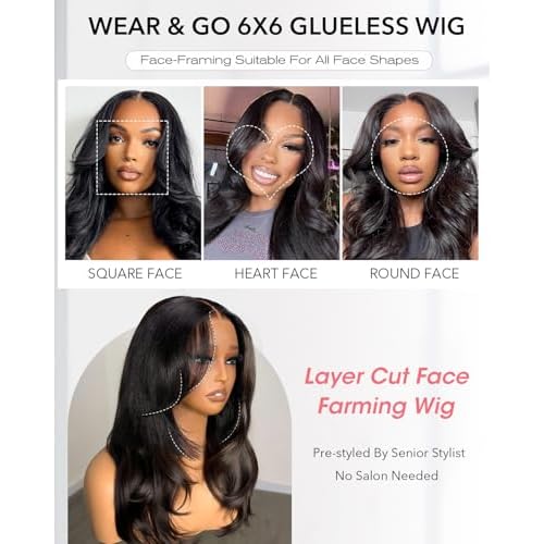 Face-Framing Layered Curtain Bangs Glueless Wigs Human Hair Pre Plucked Pre Cut HD Lace Front Wigs 6x6 Ready to Wear Butterfly Haircut Closure Wig Human Hair with Layered Curtain Bangs 18 Inch