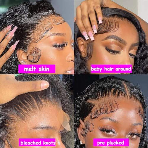 Rozilo Aomllute 30 Inch Deep Wave Lace Front Wigs Human Hair 200 Density 13x4 HD Lace Frontal Wigs Human Hair Pre Plucked Deep Curly Glueless Wigs Human Hair for Women Natural Black