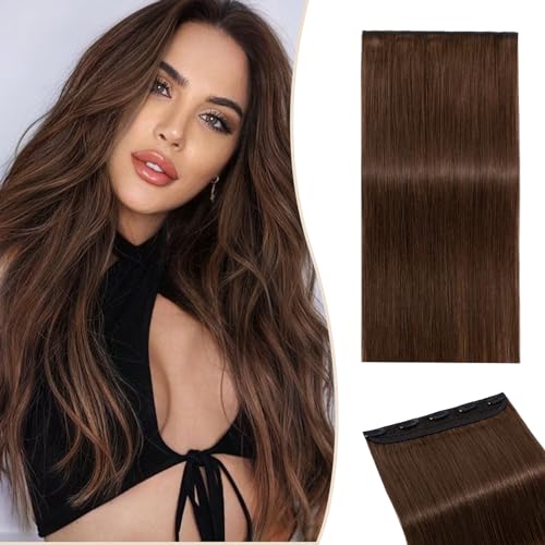SEGO One Piece Clip in Extensions, 5 Clips Real Human Hair Extensions, Long Straight, 10 inches, #04 Chocalate Brown