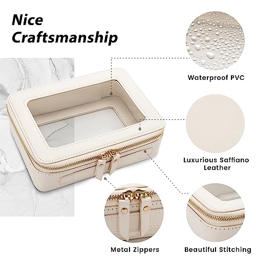 Aveniee Clear Makeup Bag Organizer, Travel Toiletry Bag Cosmetic Case for Women, Portable Make Up Skincare Pouch Car Organizer Bag with Zippers for Essentials,White