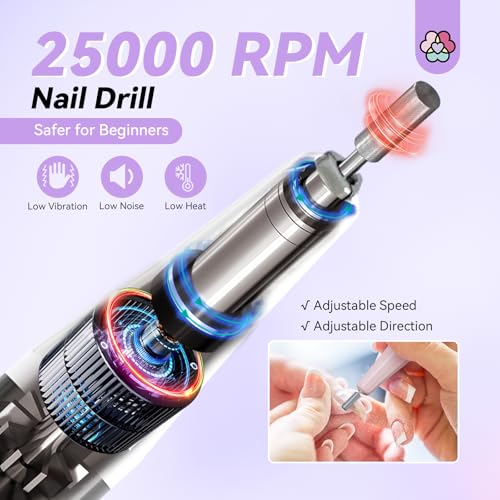 SAVILAND Cordless Nail Drill with U V Light: 25000 RPM Nail Drill Professional & U V Light for Removal & Solidification of Nails 2in1 for Home Nail Art Manicure Pedicure £¨White£©