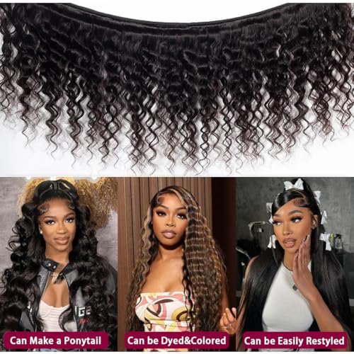 Loose Deep Wave Bundles with Closure(20 22 24+18 Inch,Free Part)100% Raw Human Hair Pre Plucked with Baby Hair 12A Loose Wave Bundles with 4x4 Closure Human Hair Deep Wave