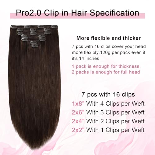 Pro2.0 Clip in Hair Extensions Real Human Hair 22inch 7pcs #4 Chocolate Brown Remy Real Hair Extensions Clip in Human Hair 120g Thick Double Weft for Women£¨#4-22inch£©
