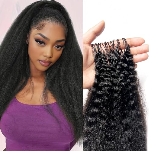 Kinky Straight Human Hair Crochet Knotless Pre-Separated Crochet Hair Extensions Feather Hair Line Extensions 100% Human Hair Natural Color 18 Inch 120g