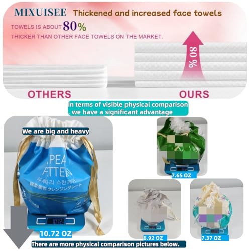 Face towels roll¡£Hanging face towel disposable£¬Disposable face towels, MIXUISEE cotton face cloths£¬super thick 150% face wipes, Suitable for makeup removal and cleansing (Thickened 210 PCS)