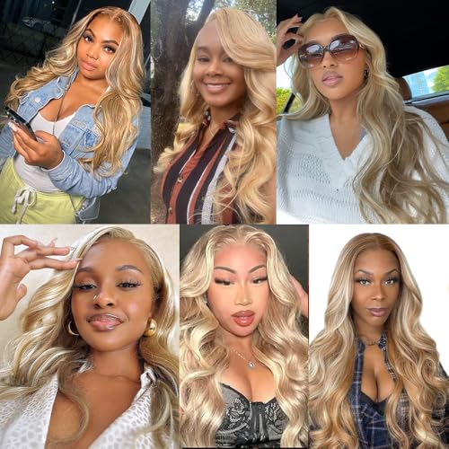 30/32/34 Inch P27613 Highlight Honey Blonde Body Wave Bundles Human Hair Ombre Bundles #27 Warm Honey & #613 Cool Light Blonde Mix Double Weft Brazilian Human Hair Extensions