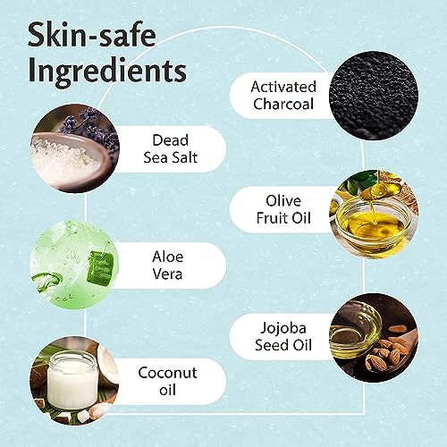 Exfoliating Charcoal Scrub with Collagen & Stem Cells ? Salt Scrub for Body Toning, Cellulite, Armpit Detox, and Skin Smoothing for Face, Feet, and Body by M3 Naturals.