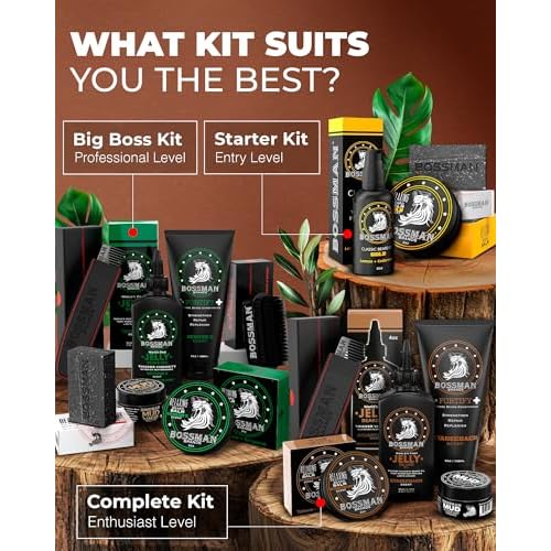 Bossman Complete Beard Kit ? Men's Beard Oil Jelly, Fortifying Shower Conditioner, Balm, Mustache Wax & Comb ? Beard Softener & Grooming Care ? Men Gift Set (Magic Scent)