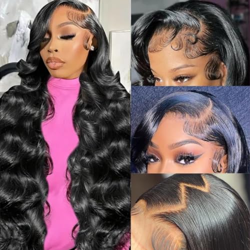 CHUDI 28 Inch 13x6 Body Wave Lace Front Wigs Human Hair 220% Density Glueless Wigs Pre Plucked Natural Hairline 13x6 HD Transparent Lace Frontal Wigs Human Hair for Women