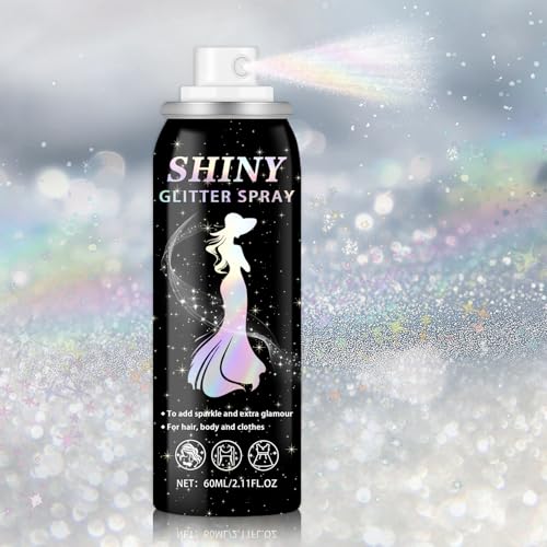 Body Glitter Spray, 60ML Shiny Silver Glitter Spray for Hair Body and Clothes,Long-Lasting Quick-Drying Holographic Ultra Fine Powder Glitter Hairspray for Festival Rave Stage Prom 2.11 Fl Oz