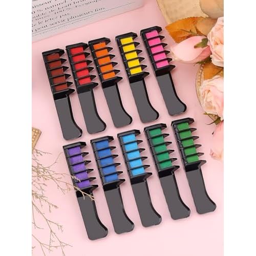 Kalolary 10 Color Temporary Hair Chalk Comb Set, Washable Hair Dye for Girls Kids Gifts on Birthday Cosplay Party for Age 4 5 6 7 8 9 10 12 13