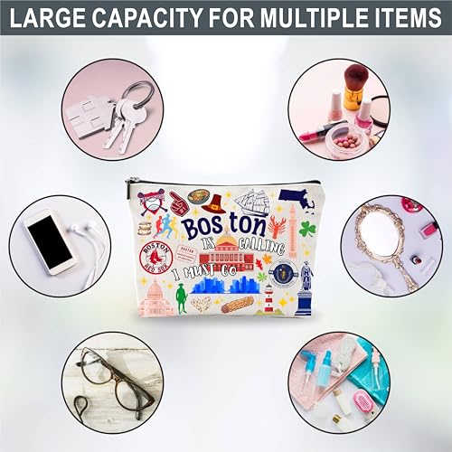 Boston Souvenirs Cosmetic Bags For Women£¬Boston Is Calling I Must Go, Makeup Organizer Bag, Toiletry Pouch, Small Travel Storage Bag, Boston Themed Gifts, Women Essentials - D08