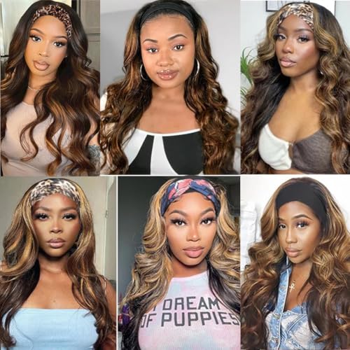 Headband Wigs for Black Women Human Hair 18 Inch Glueless Body Wave Headband Wig Human Hair 100% Brazilian Virgin Hair Machine Made Head band Wig 150% Density