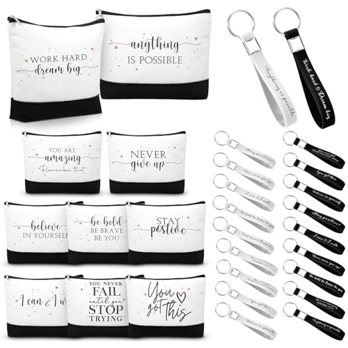 Sanwuta 48 Pcs Thanksgiving Day Make up Bags for Women Employee Appreciation Cosmetic Bags Canvas Keychains Bulk Gifts for Coworkers Nurse Team Staff(Stylish)
