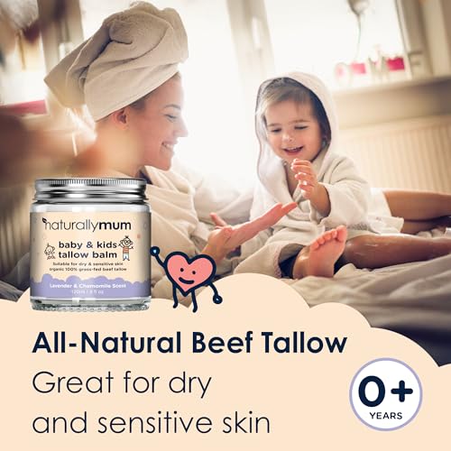 NaturallyMum Baby & Kids Tallow Balm | All-Natural Organic Grass Fed Beef Tallow | Moisturizing Cream | For Dry & Sensitive Skin | All in One Skincare Solution | 4.2 fl oz