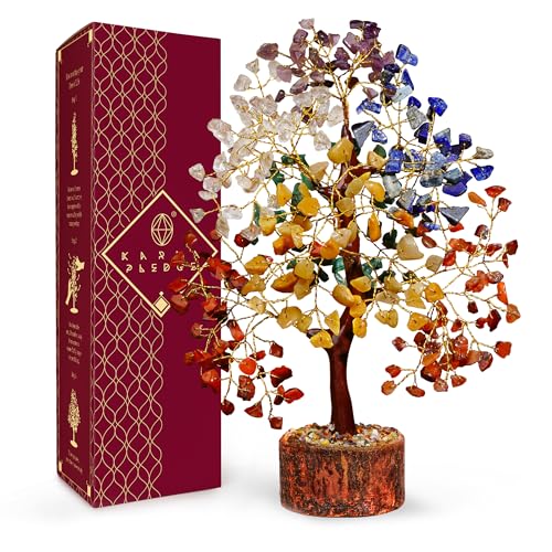 Crystal Tree of Life 7 Chakra Healing Crystals Trees for Home Decor, Office Desk Decor, Boho Decor, Handmade Bonsai Trees for Positive Energy, Money, Good Luck Birthday Gifts for Women, Mom