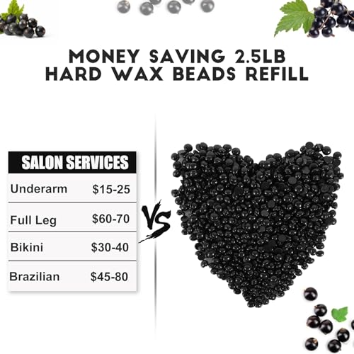 2.5 lb Bulk Sensitive Skin Wax Beads for Hair Removal, Waxing Beads for Coarse and Fine Hair, Gentle Formula for Body Brazilian Waxing, Bikini Face Leg Underarm Back Chest, Includes 20 Sticks