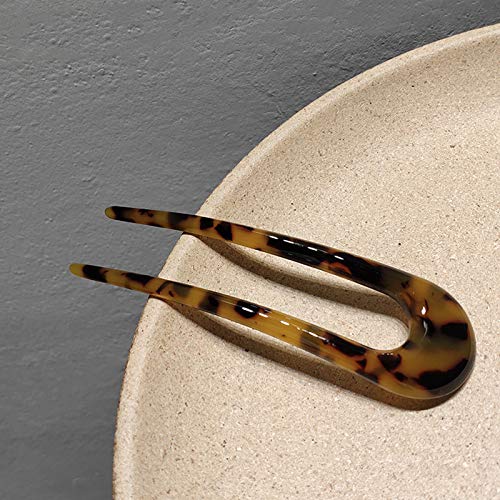2 Pack Benefree French Style Cellulose Acetate Tortoise Shell U Shaped Hair Pins Fork 2 Prong Updo Chignon Pin for Women Girls Hairstyle Accessories£¨Tortoiseshell and White Tortoiseshell)