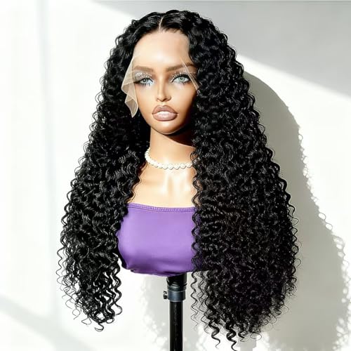 13x6 Lace Front Wigs Human Hair HD Lace Front Wigs 30 inch Curly Wave Glueless Wigs Human Hair Pre Plucked Pre Cut 280 Density 15A Curly Wave Natural Color Wigs for Black Women Triple Lifespan