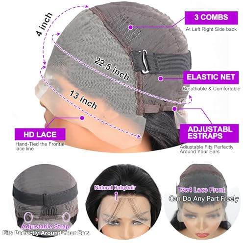 13x4 Lace Front Wigs Human Hair Body Wave Frontal Wig 180% Density Glueless Wigs Human Hair Pre Plucked Human Hair Wigs for Women Body Wave Lace Front Wigs 32 Inch