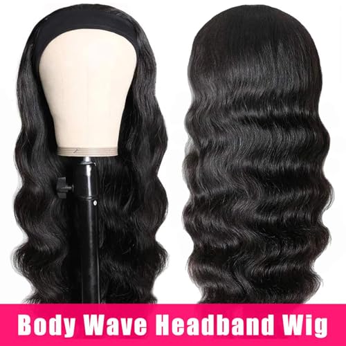 Headband Body Wave Human Hair Wig 28 Inch - None Lace Front, Machine Made, 150% Density for Black Women - Natural Color