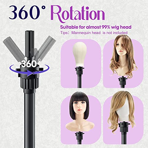 Wig Head Stand Adjustable Height - Upgrade Wig Tripod Stand with Reinforced Tool Tray , Foldable Mannequin Head Stand for Beauty and Hairdressing Styling Training (Additional 1 Free Accessory)