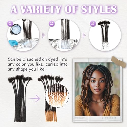 Teresa 8 Inch 0.8cm Width Loc Extension Human Hair Natural Black 60 Strands Full Hand-made Permanent Locs Extensions Can Be Dyed and Bleached for Men/Women/Kids Real Dreadlock Extensions Human Hair
