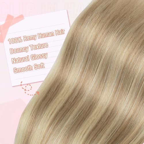 Clip In Hair Extensions Real Human Hair #18p613 Ash Blonde Mix Bleach Blonde Highlights Remy Hair Extensions Clip In 16 Inch 5 Pcs 80 G