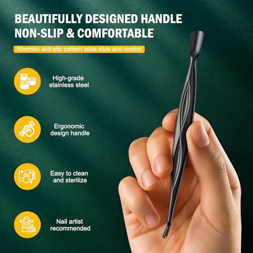 FVION 2-in-1 Cuticle Pusher with Fork, Cuticle Trimmer Dual End Cuticle Remover, Stainless Steel Nail Cuticle Care Tool for Manicure & Pedicure ? Black