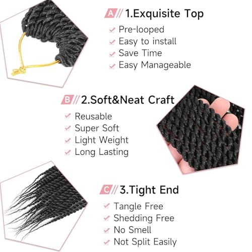 Senegalese Twist Crochet Hair-8 Packs 22 Inch Senegalese Twist Crochet Braids For Women, Black Pre Looped Pretwisted Crochet Braids, Synthetic Crochet Twist Hair (22in,1B#)