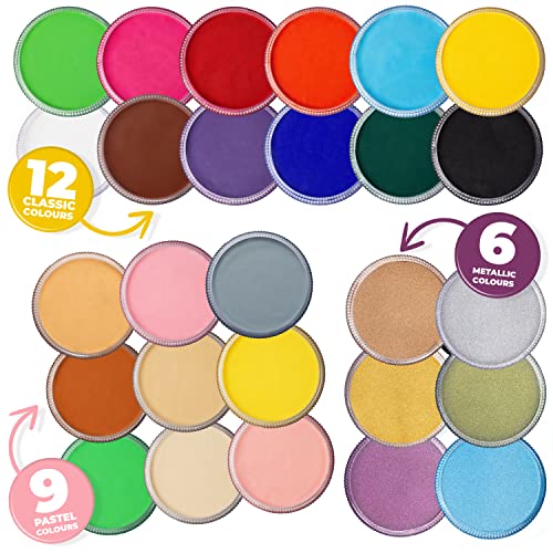 Blue Squid Face Paint Water Based Single Cake Professional Face Paint & Body Paint - Water Activated, Kids Adults Face Painting for Costume, Halloween Makeup, Cosplay - Classic White Face Paint 30g