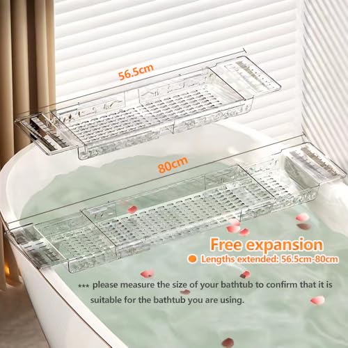 Bathtub Caddy Tray, Adjustable Bath Tray for Tub, Bath Accessories, Tub Caddy for Bathroom Luxury Spa, Expandable Size Bath Tub Organizer with Anti-Slip mat, Fits Most Tubs