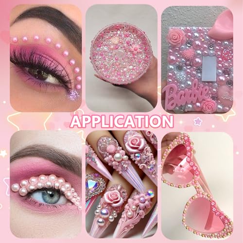 15000 Pcs Pink Flatback Pearls for Crafting, Assorted Size 3/4/6mm Half Pearls Bedazzling ABS Pearl Beads Gems for Nails Art DIY Crafts Face Makeup with Pickup Pencil Tweezer